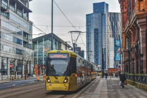 Image of tram in Manchester city centre