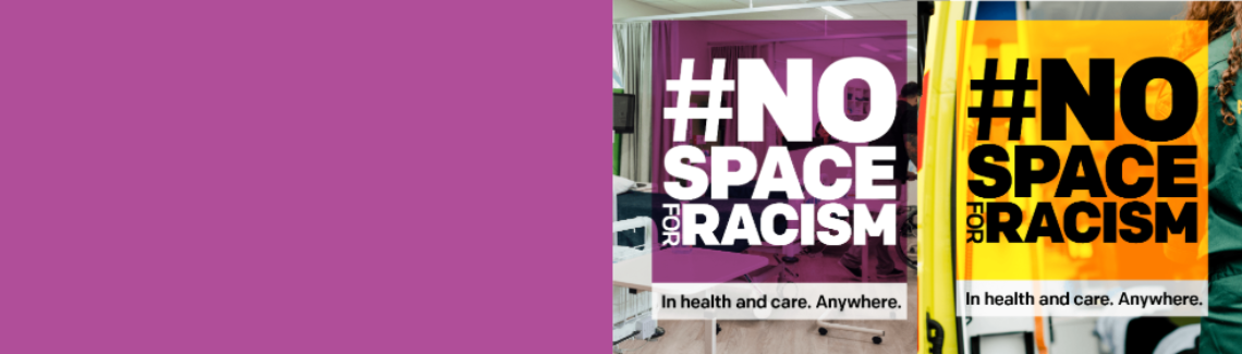 To posters with text that says #NoSpaceForRacism